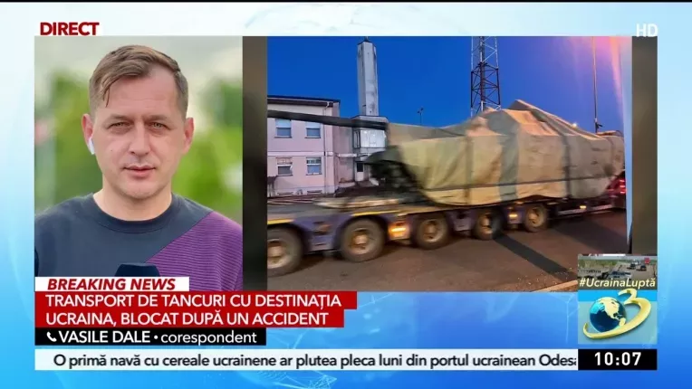 Transport de tancuri pentru Ucraina, blocat pe un drum din judetul Salaj